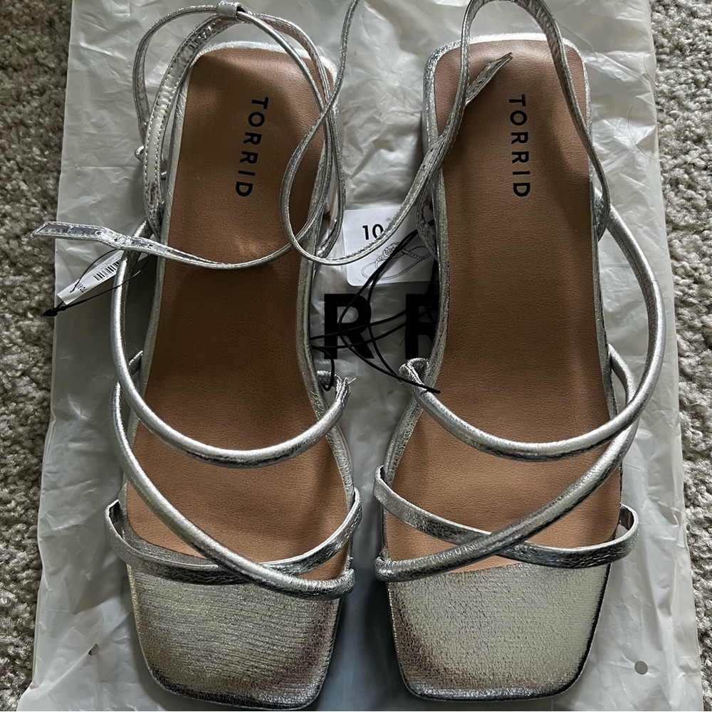 Torrid Silver Extra Wide Strappy Micro Block Heel Sandals - Picture 2 of 12
